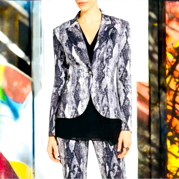 St John Black & White Snakeskin Python Print Cotton Blazer 0 - Picture 6 of 10